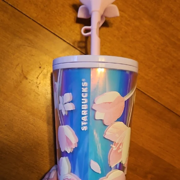 Starbucks Iridescent Floral Tumbler with Pink Straw - Picture 1 of 8